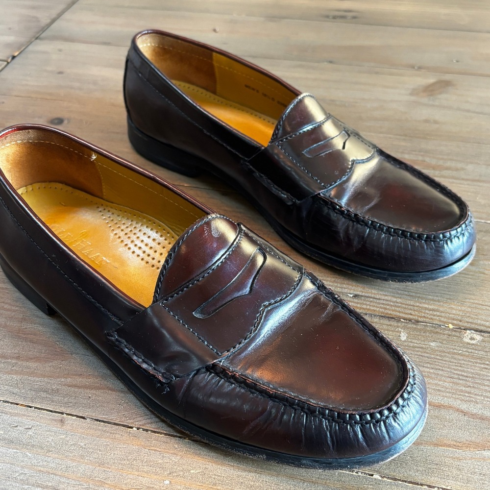 Cole Haan Penny Loafers 10.5 D Dress Shoes Leather Slip On Dark Brown Mahogany